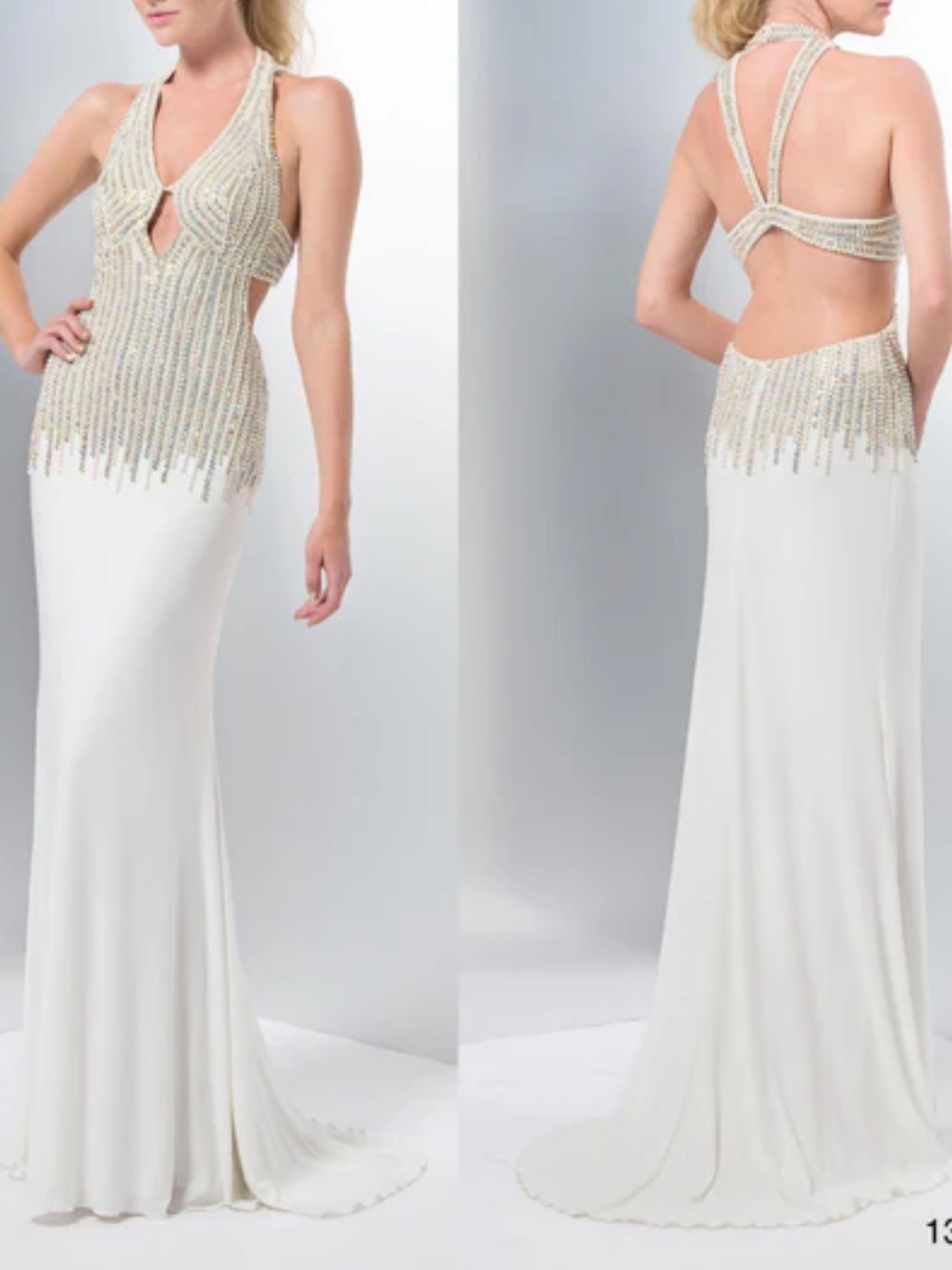 Night Studio Beaded Halter White Evening Gown prom dress size 4